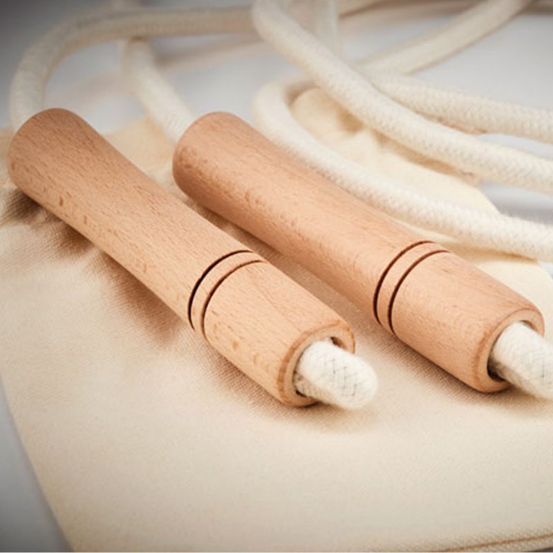 Corde à Sauter en Coton avec Poignées en Bois