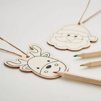 Lot de 3 décorations de Noël en bois à colorier
