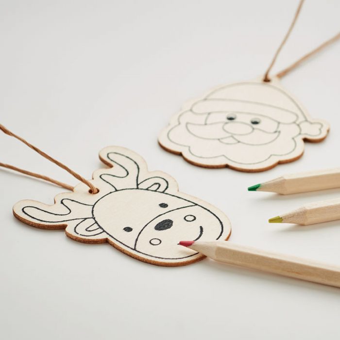 Lot de 3 décorations de Noël en bois à colorier