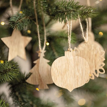 Ensemble de 6 décorations de Noël en bois de hêtre