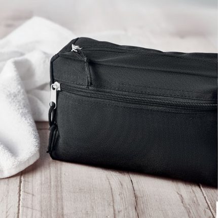 Trousse de toilette double zip en 600D RPET