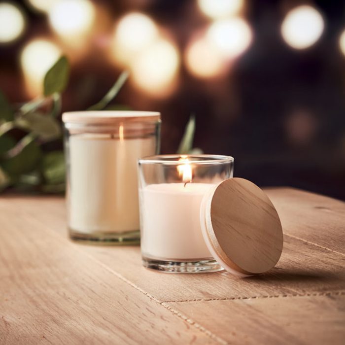 Bougie parfumée à la vanille – 120 g en verre avec couvercle bambou