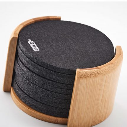 Lot de 10 Sous-Verres en Feutre RPET avec Support en Bambou