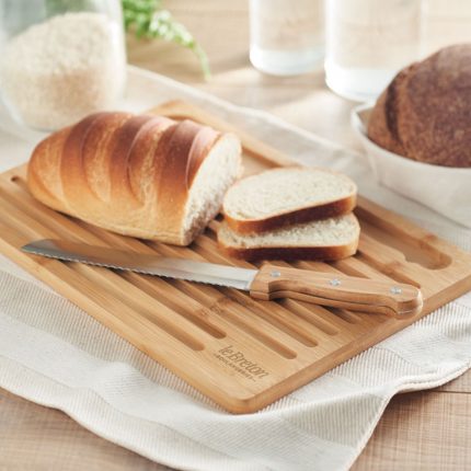 Ensemble planche à pain et couteau en bambou