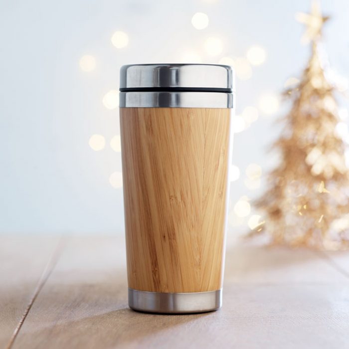 Gobelet de Voyage en Acier Inoxydable avec Finition Bambou