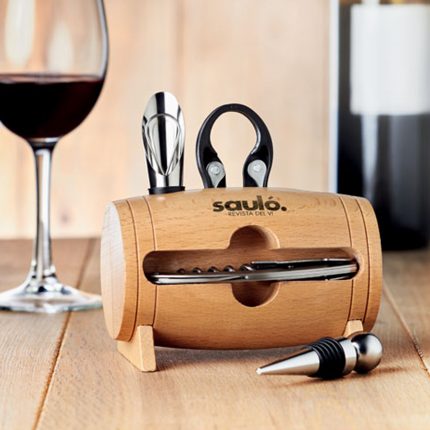 Mini tonneau en bois avec accessoires à vin
