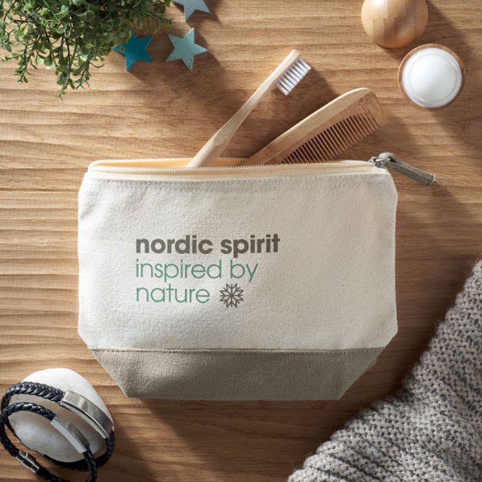Trousse à maquillage en coton avec fond coloré