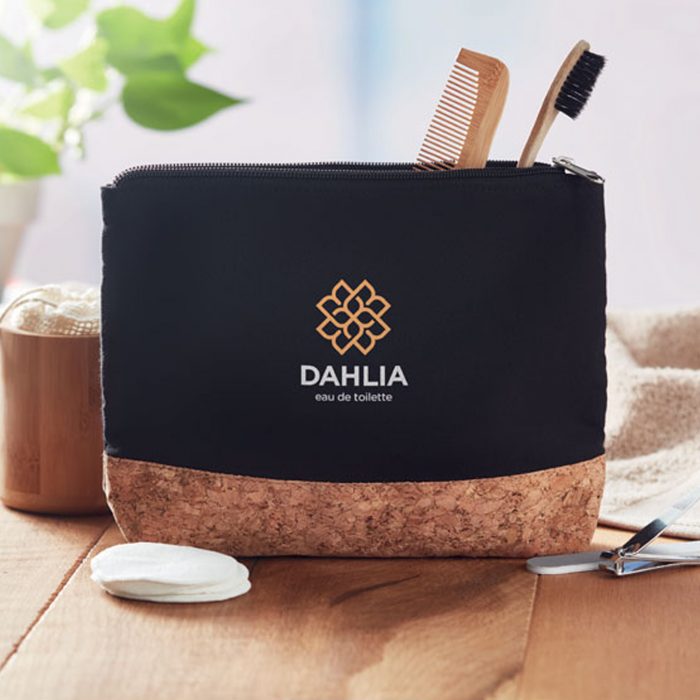 Trousse à maquillage en coton avec base en liège
