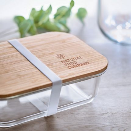 Lunchbox en verre avec couvercle bambou et bande silicone