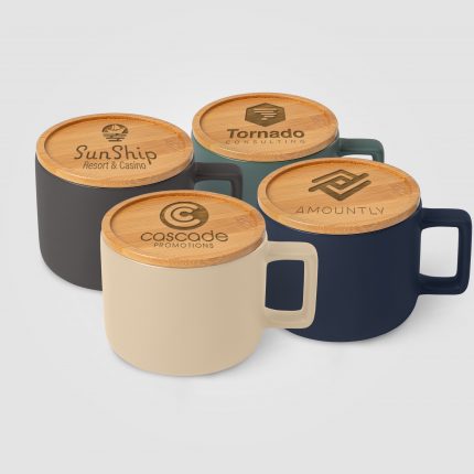 Café Virtuoso - Mug en céramique de 355 ml avec couvercle en bambou