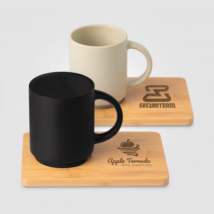 Café Duo - Ensemble tasse en céramique de 325 ml et planche en bambou