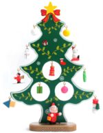 Sapin de Noël en bois avec 12 décorations – Image 3