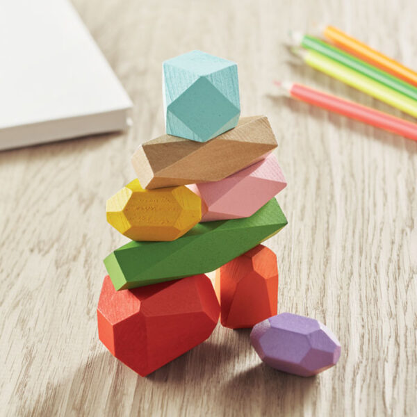 Jeu de 8 pierres à empiler en bois coloré – Image 1