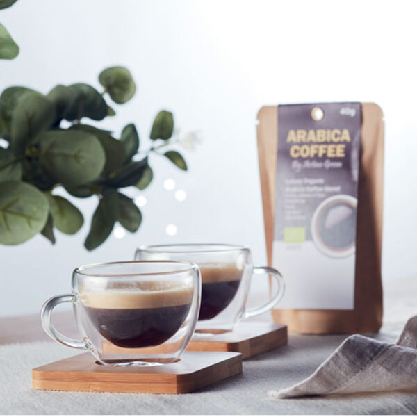 Ensemble de 2 Verres à Expresso avec Soucoupe en Bambou – Image 1