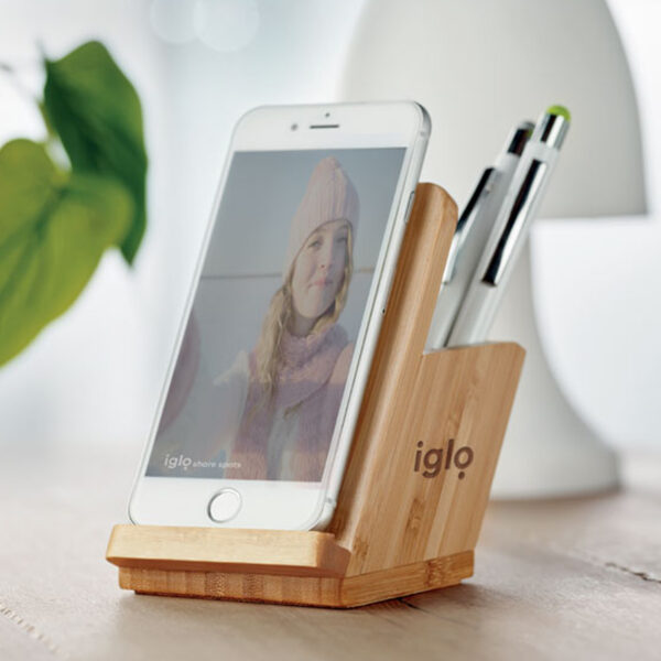 Chargeur sans fil multifonction en bambou – Image 1