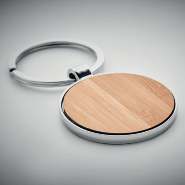 Porte-clés rond métal bambou – Image 1