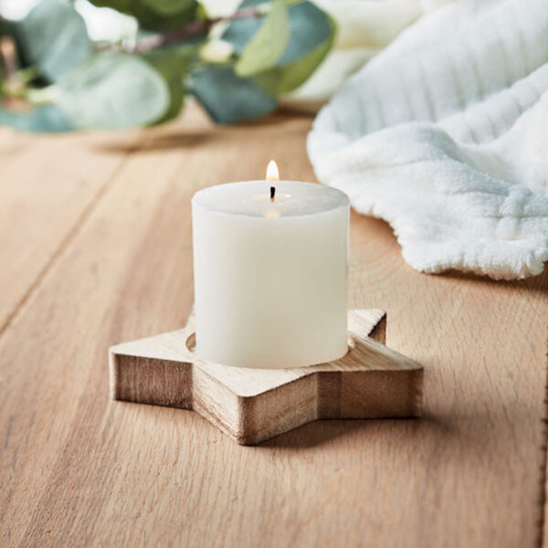 Bougie parfumée à la vanille et base décorative en bois – Image 1