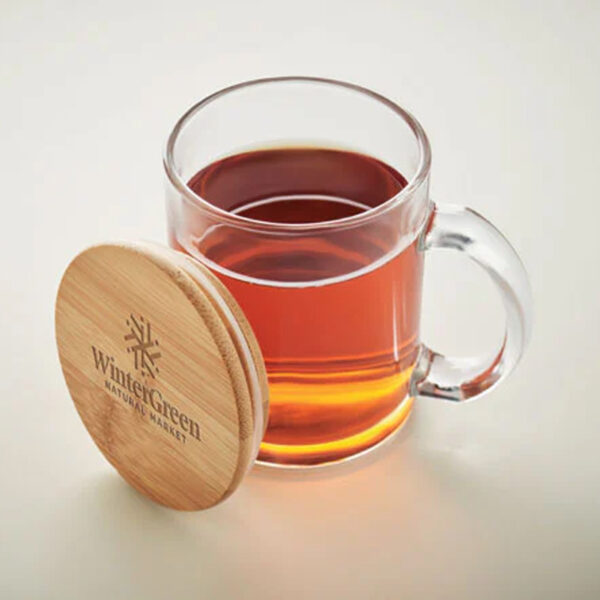 Mug en Verre Recyclé avec Couvercle en Bambou – Image 1