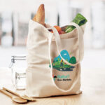 Sac shopping en toile avec anses longues et soufflet 270 g/m²