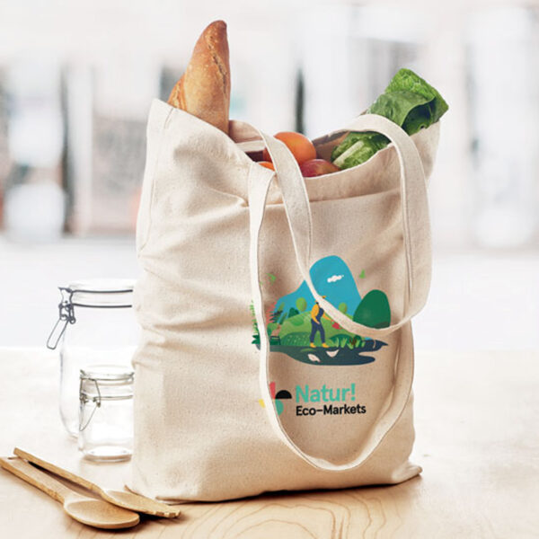 Sac shopping en toile avec anses longues et soufflet 270 g/m² – Image 1