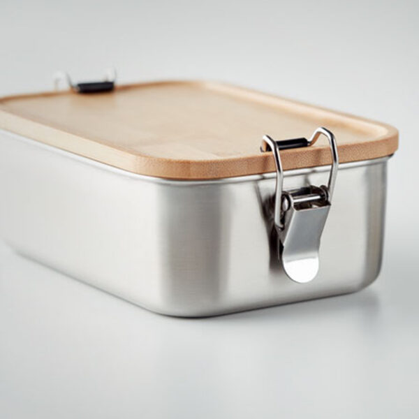 Boîte à Lunch en Acier Inoxydable avec Couvercle en Bambou – Image 1