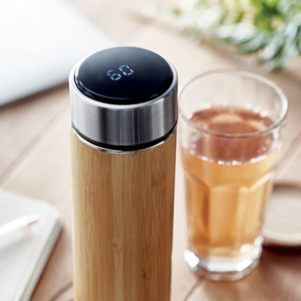 Bouteille Isolante en Acier Inoxydable et Bambou – Image 1