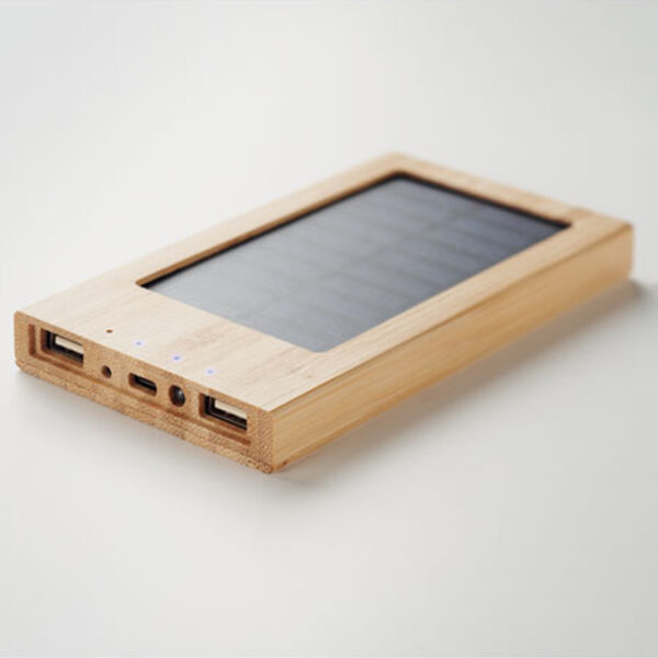 Powerbank solaire 4000 mAh en bambou naturel – Image 1