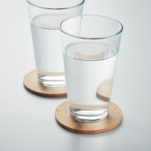 Lot de 6 sous-verres ronds en bambou dans un sac coton – Image 1