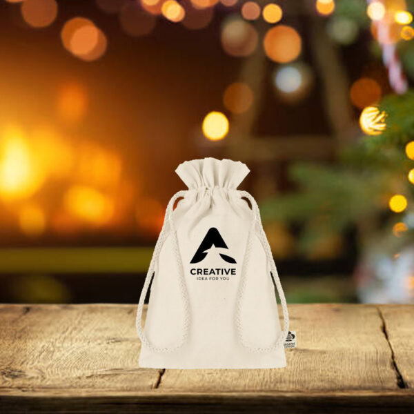 Pochon cadeau petit format à cordon en coton biologique – Image 1