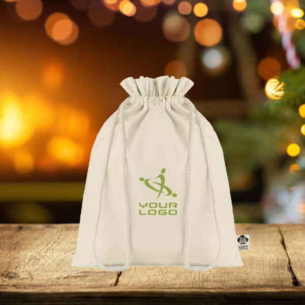 Pochon cadeau moyen format à cordon en coton biologique – Image 1