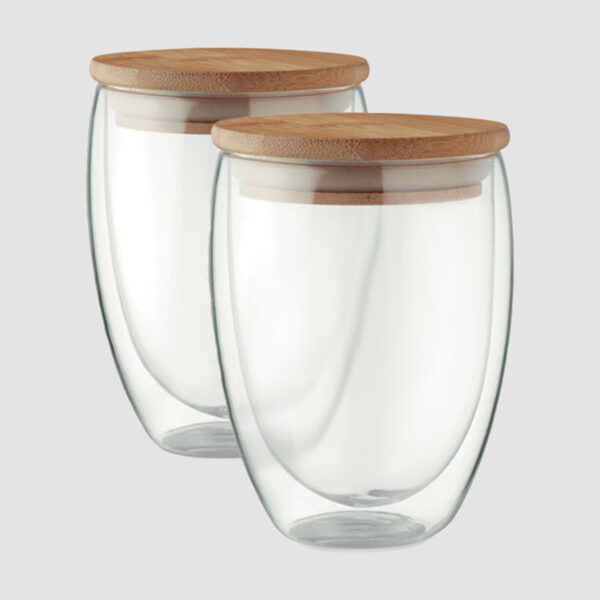 Lot de Verres 350 ml avec Couvercle Bambou – Image 1