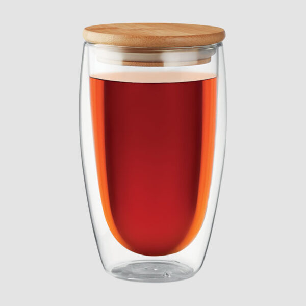 Verre à Double Paroi avec Couvercle en Bambou 450ml – Image 1