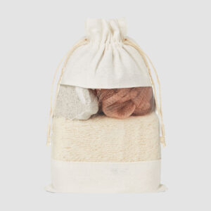Ensemble de bain naturel dans sac en jute avec fenêtre PEVA