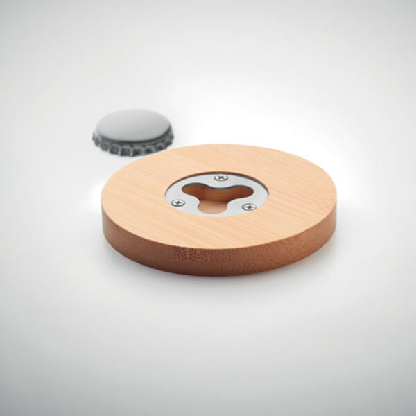 Décapsuleur en bambou avec fonction sous-verre – Image 1