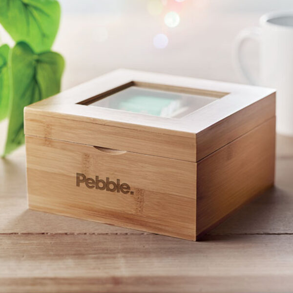 Boîte à thé en bambou avec couvercle en verre – Image 1