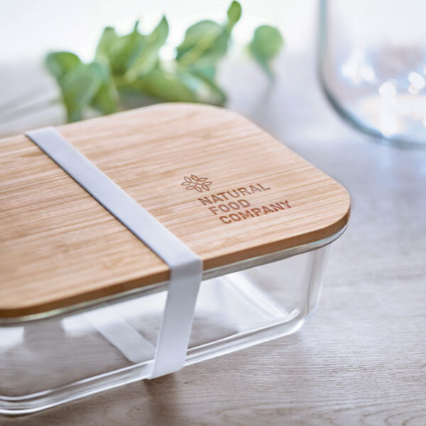 Lunchbox en verre avec couvercle bambou et bande silicone – Image 1