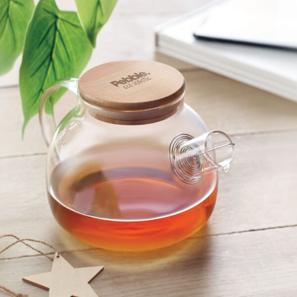Théière en verre borosilicaté avec infuseur inox et couvercle bambou – Image 1
