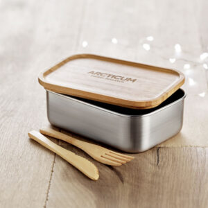 Lunchbox en acier inoxydable avec couvercle bambou et couverts