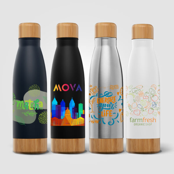 Ibiza Bamboo - Bouteille en acier inoxydable à double paroi de 650 ml – Image 1