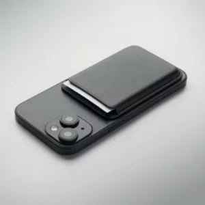 Porte-cartes magnétique en cuir PU avec support et anneau métallique