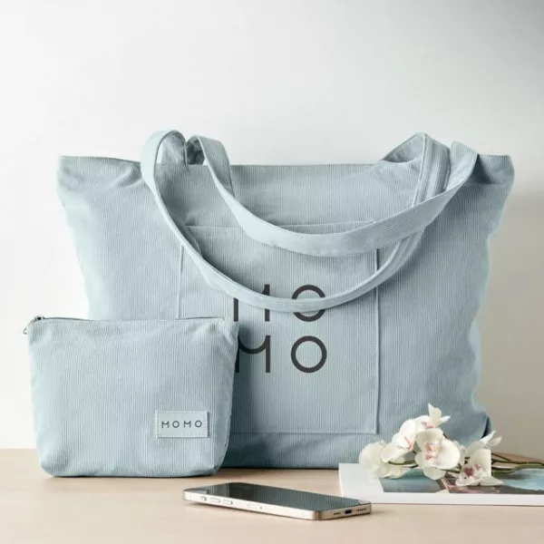 Grand sac shopping / plage en velours côtelé zippé avec poches – Image 1