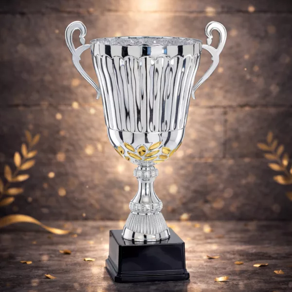 Coupe trophée argentée avec poignées latérales – Image 1