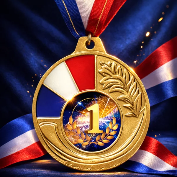 Q-003-1 Médaille 50 mm Or, Argent ou Bronze avec drapeau français – Image 1